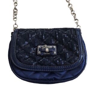Guess Quilted Sequence Crossbody blue cross‎ body evening bag D6